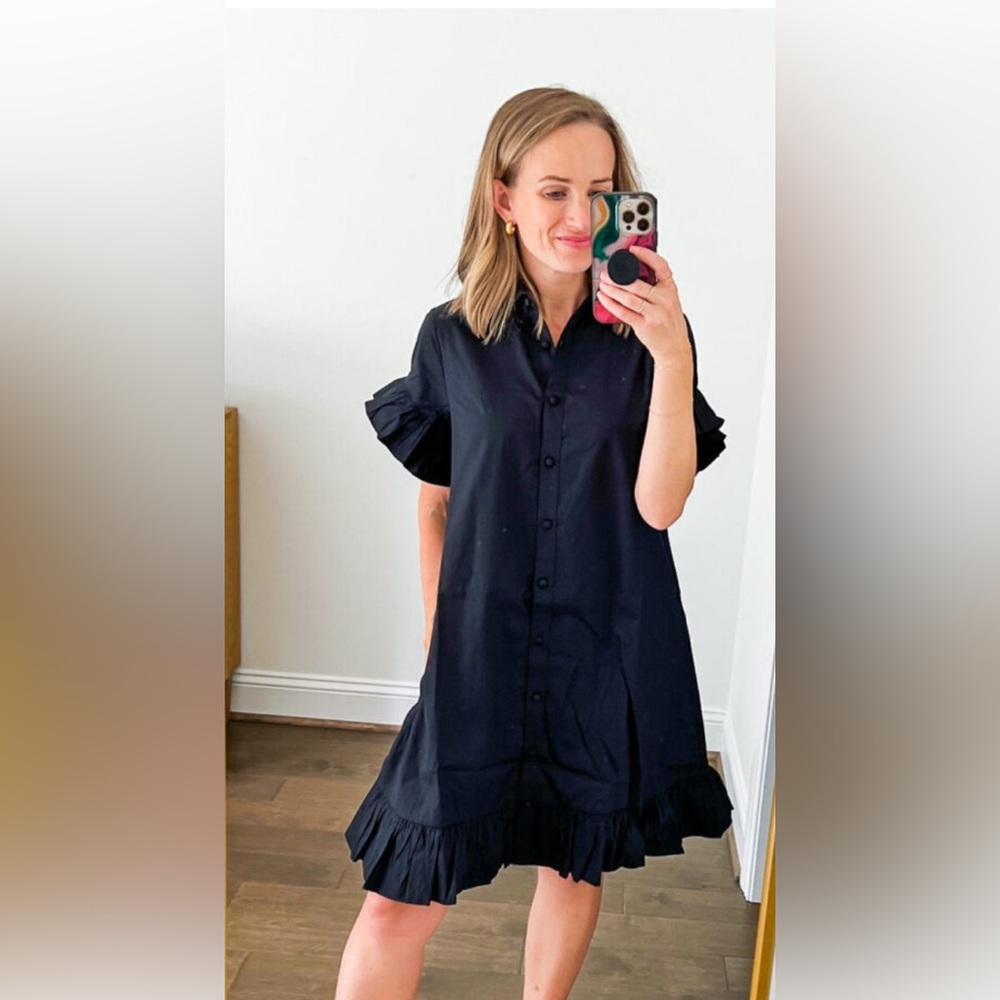 J. Crew Black Short Sleeve Shirt Dress - Picture 7 of 10
